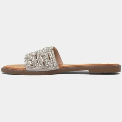 Truffle Rowan Womens Silver Diamante Mule Sandal