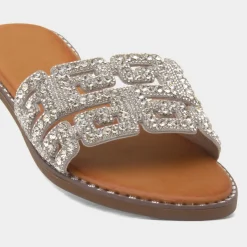 Truffle Rowan Womens Silver Diamante Mule Sandal