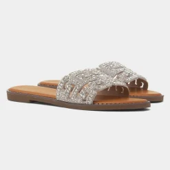 Truffle Rowan Womens Silver Diamante Mule Sandal