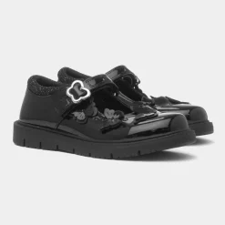 Walkright Carol Girls Black Butterfly School Shoe