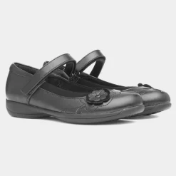 Walkright Cassidy Girls Black Flower School Shoe