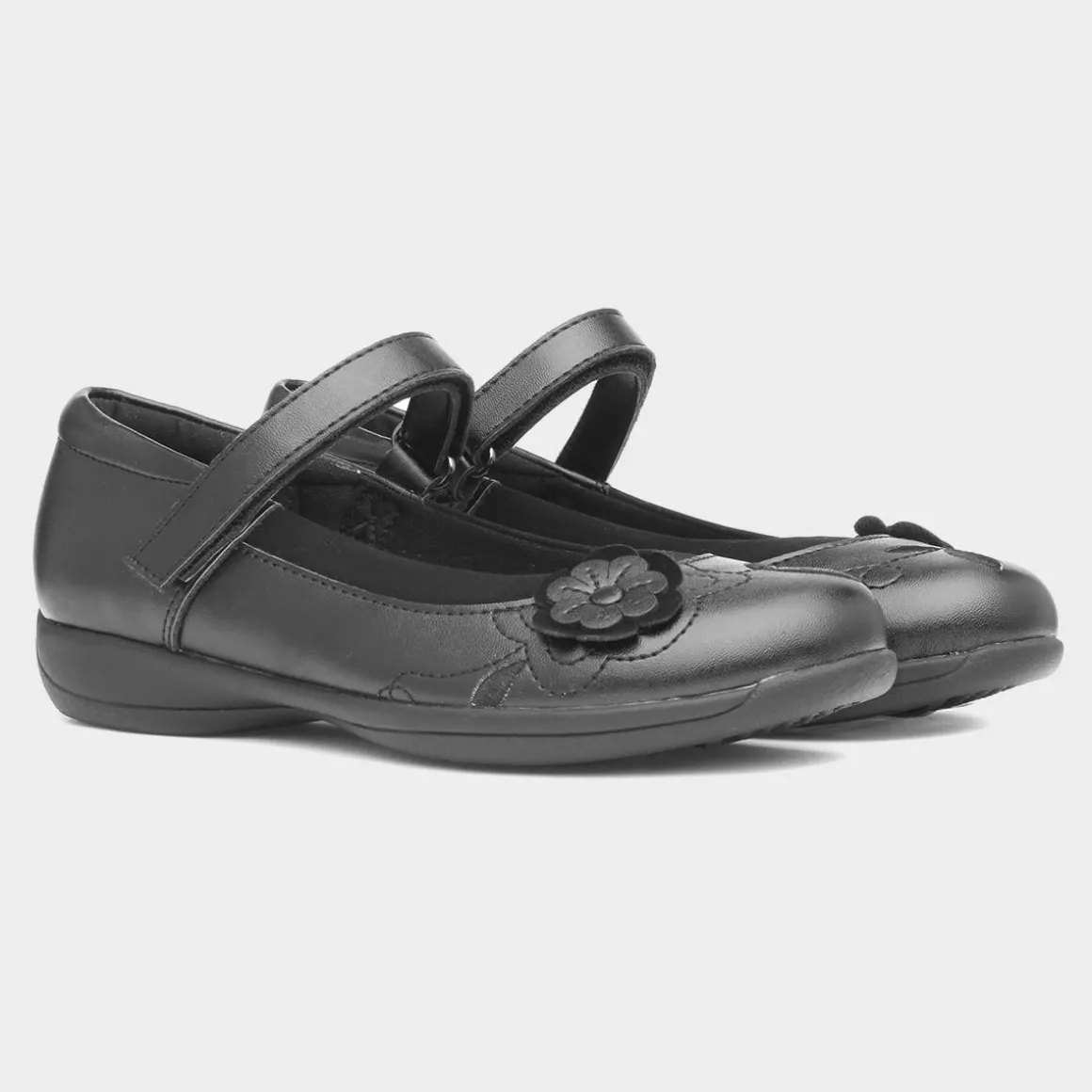 Walkright Cassidy Girls Black Flower School Shoe