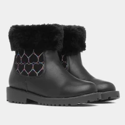 Walkright Cecily Girls Black Faux Fur Ankle Boot