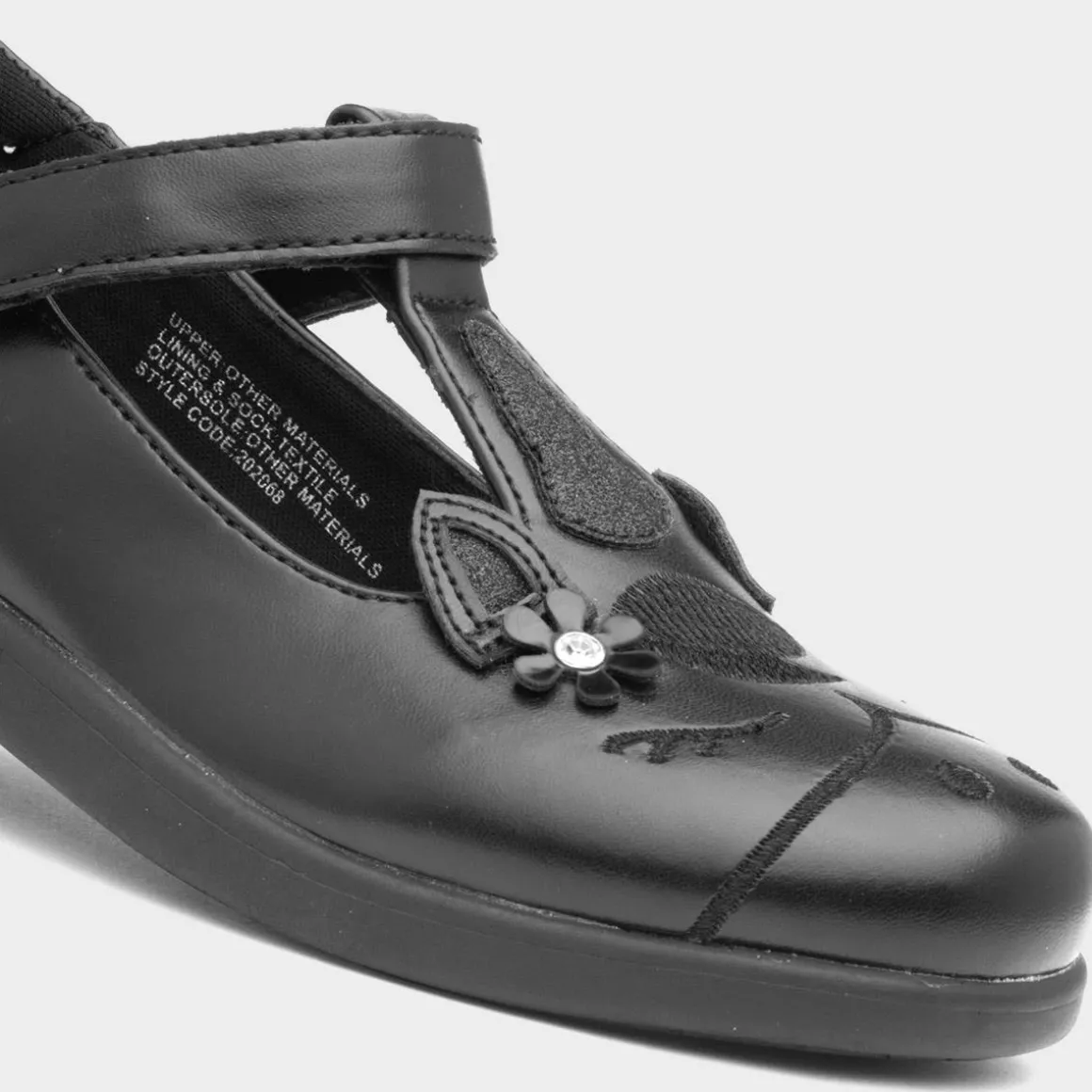 Walkright Fiz Girls Black Unicorn School Shoe