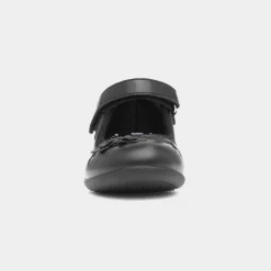Walkright Ivette Girls Black Flower School Shoe