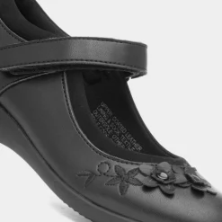 Walkright Ivette Girls Black Flower School Shoe
