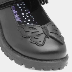 Walkright Lori Girls Black Butterfly School Shoe
