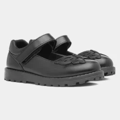 Walkright Lori Girls Black Butterfly School Shoe
