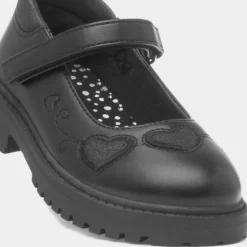 Walkright Lucia Girls Black Heart School Shoe