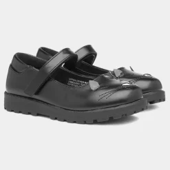 Walkright Lucy Girls Black Cat Face School Shoe