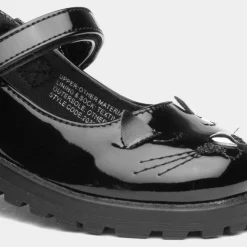 Walkright Lucy Girls Black Patent Cat Face Shoe