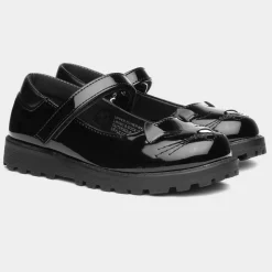 Walkright Lucy Girls Black Patent Cat Face Shoe