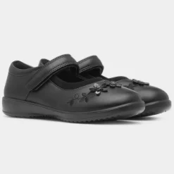 Walkright Olive Girls Black School Shoe