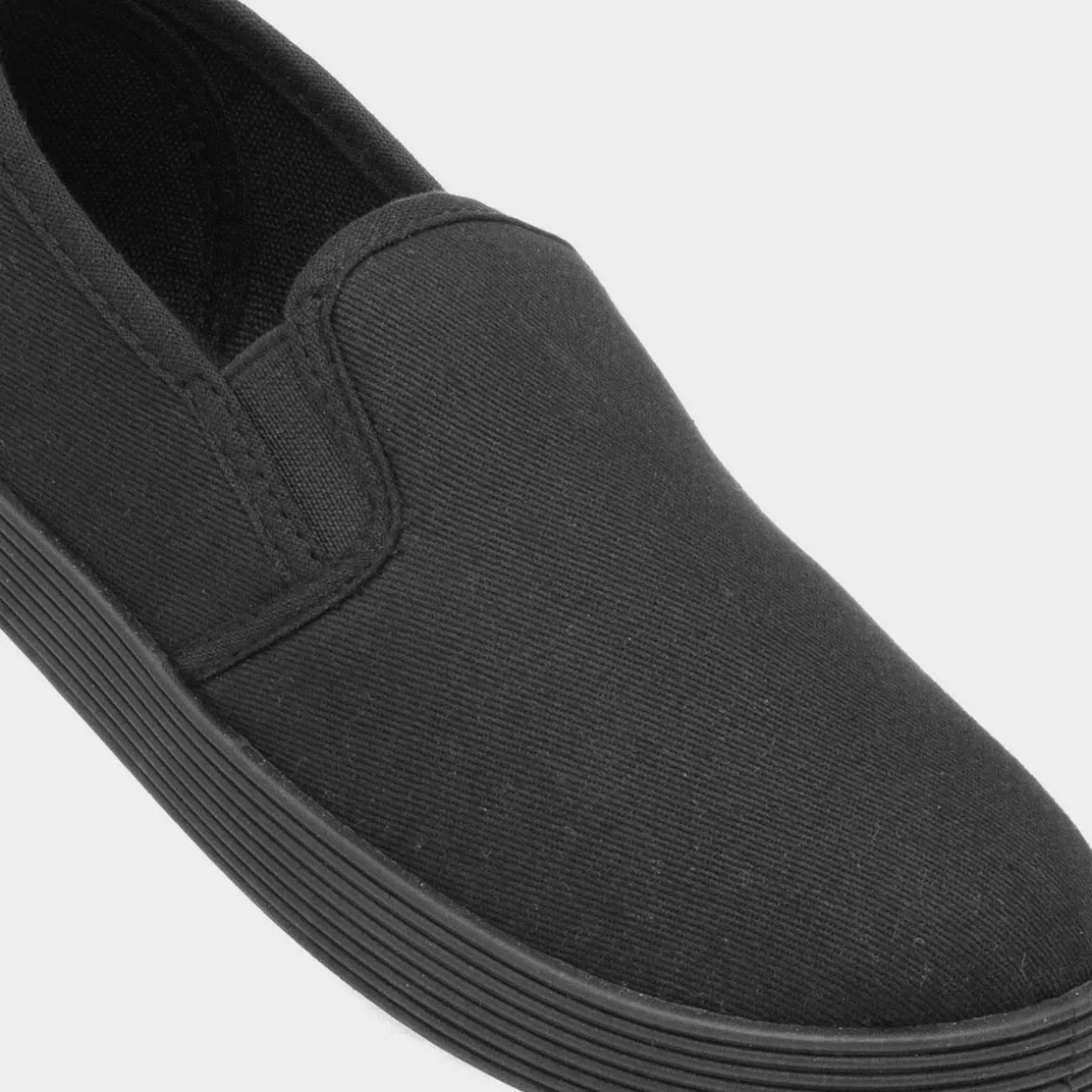 XL Tweed Kids Black Slip On Plimsoll