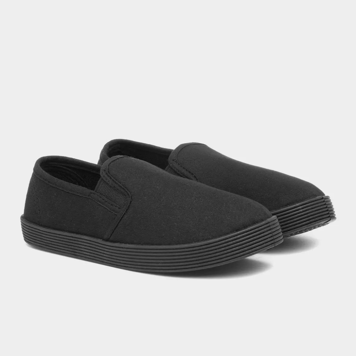XL Tweed Kids Black Slip On Plimsoll