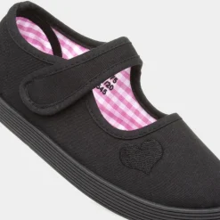 XL Waveney Girls Black Plimsolls Shoe